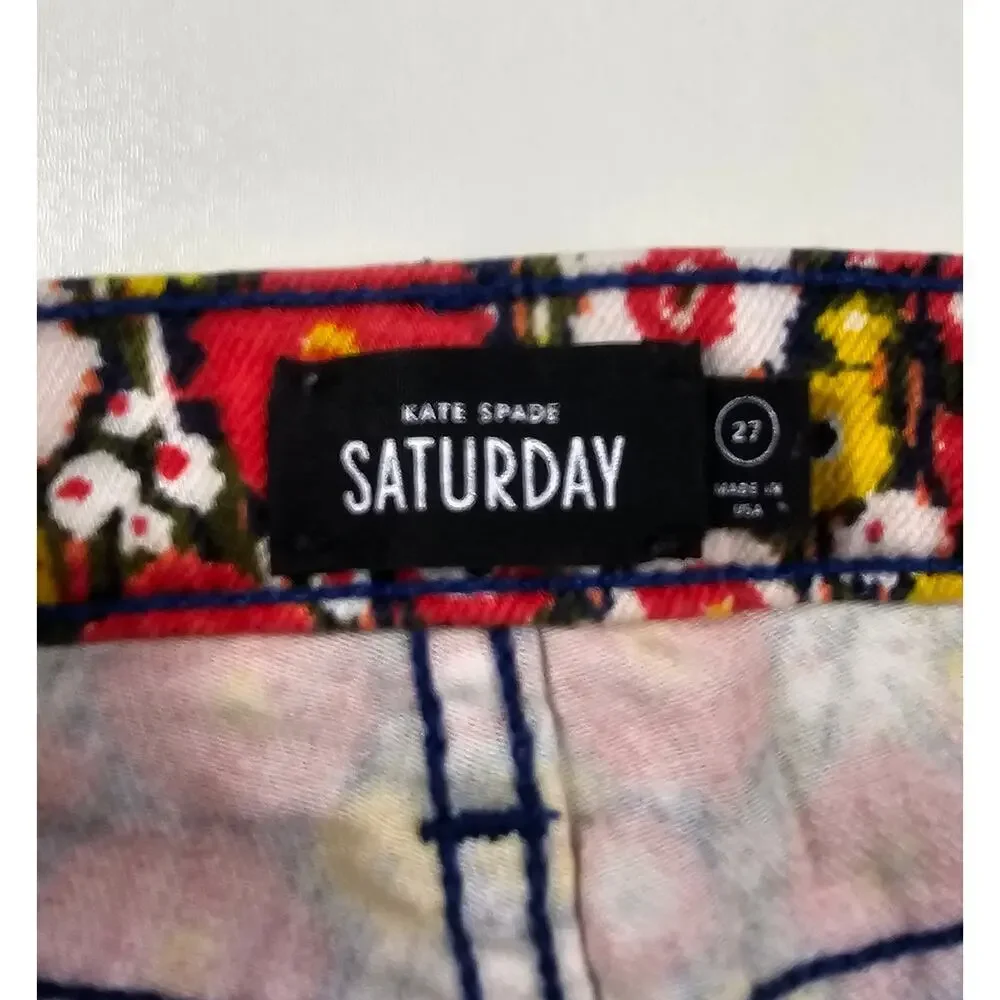 Kate spade dizzy bright floral unique fun teacher pants 27 EUC ankle crop skinny